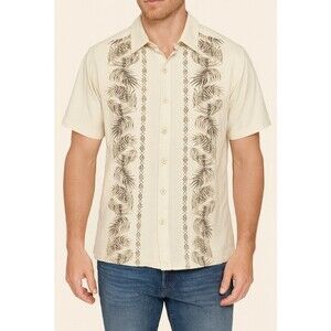 Caribbean Joe shirt button up creak palm leaf 100% Silk lightweight vacation LG